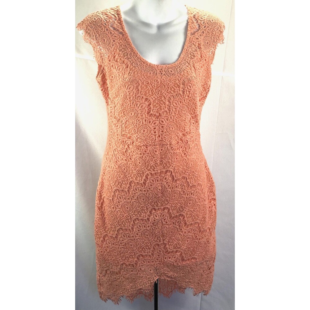 Dulcie Midi Sheath Dress S Peach Floral Crochet Lace Fairy Hippie Boho Coquette